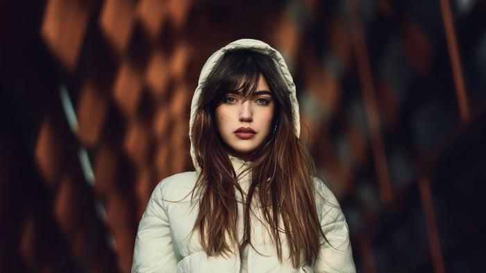 Pretty Girl In Hoodie Looking At The Viewer