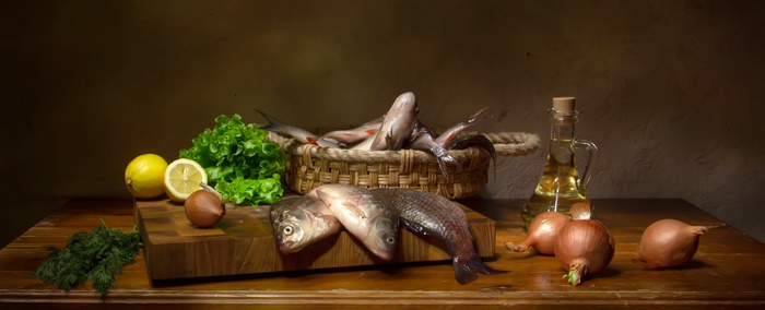 Still Life with Fresh Fish and Ingredients