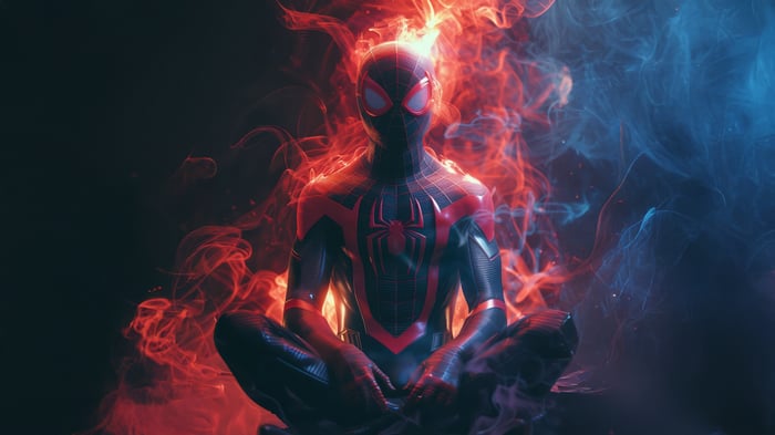 Spider-Man in Red and Blue Smoke