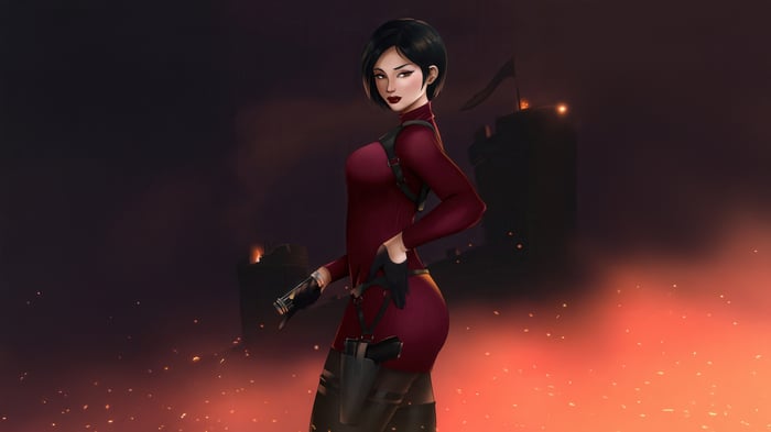 Ada Wong from Resident Evil in a red dress