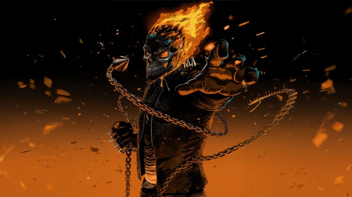 Ghost Rider with flaming skull and chains
