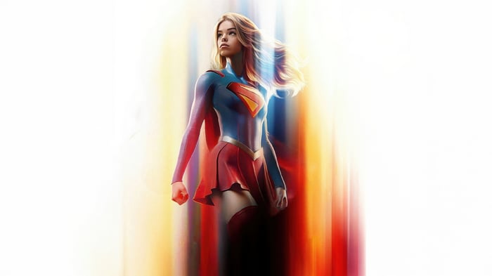 Milly Alcock as Supergirl in a dynamic pose