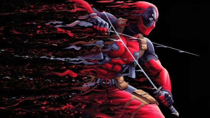 Deadpool in motion with swords