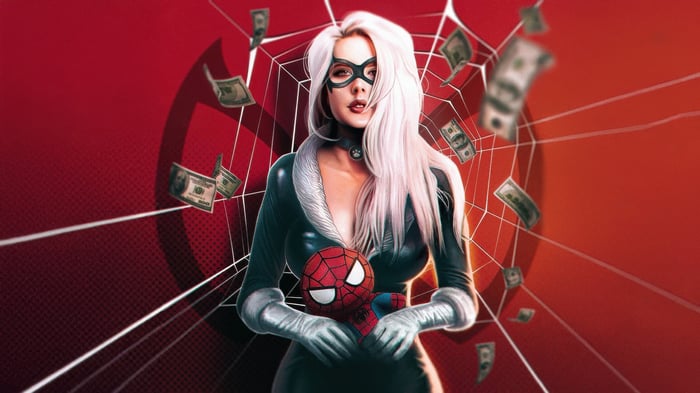 Black Cat holding a Spider-Man plush toy