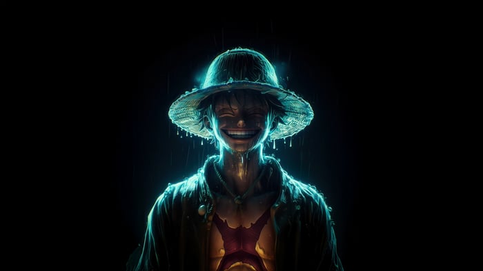Mugiwara Luffy in Neon Blue Rain