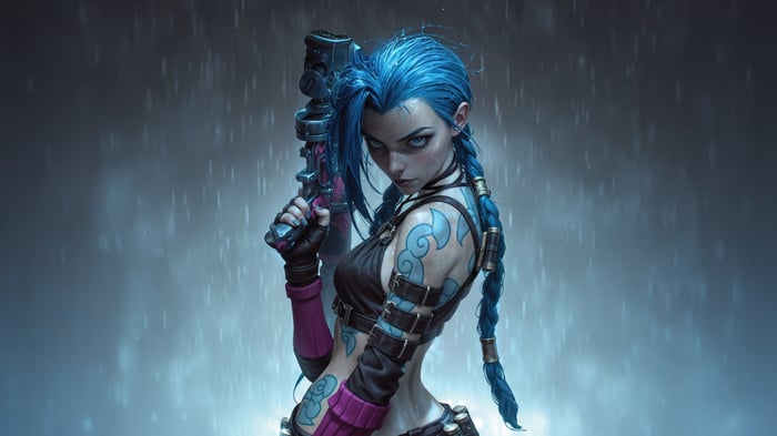 Jinx from League of Legends holding a gun