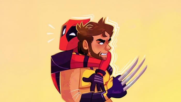 Deadpool Hugging Wolverine