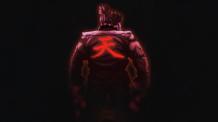 Akuma from Street Fighter with glowing kanji