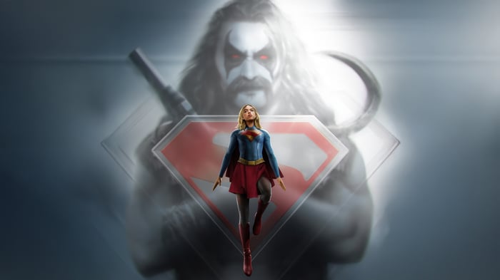 Supergirl and Lobo with Superman logo
