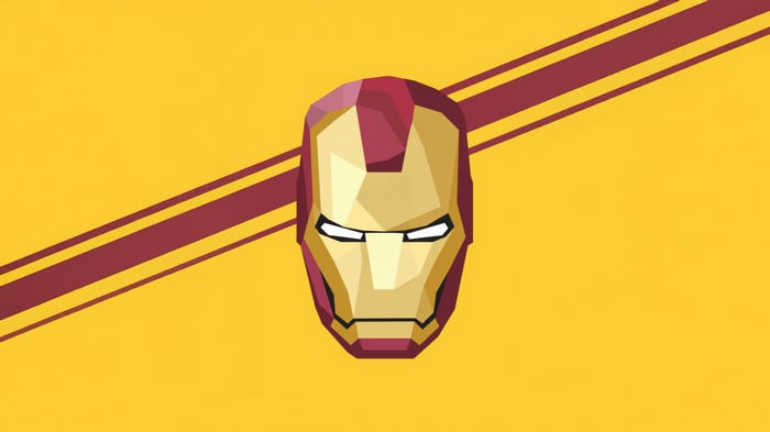 Iron Man Mask with Maroon Stripes on Yellow Background