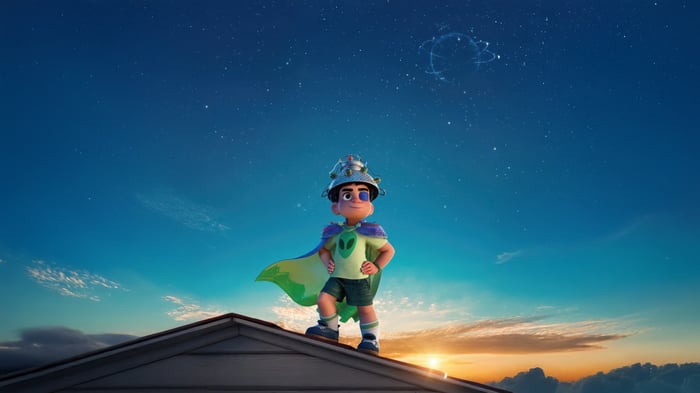Elio standing on a roof at night