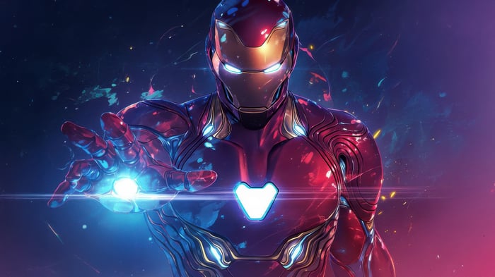Iron Man with glowing repulsor ray