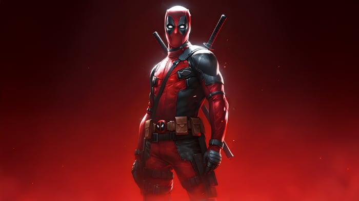 Deadpool Standing With Swords