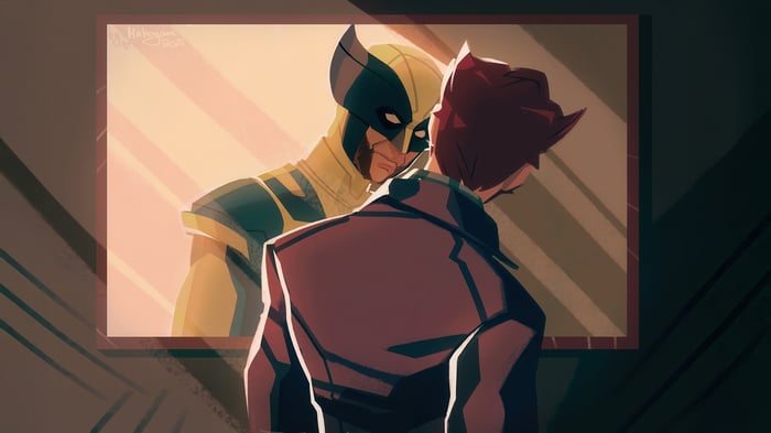 Wolverine looking at himself in a mirror