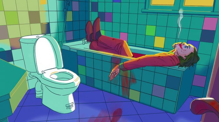 Joker lying in a bathtub smoking