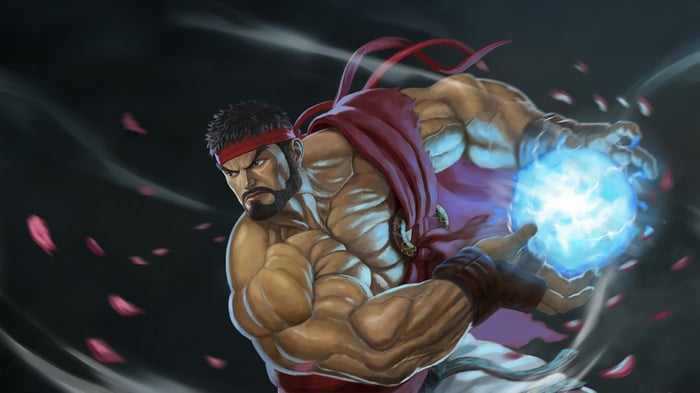 Ryu from Street Fighter 6 charging a Hadoken