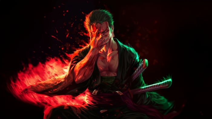 Roronoa Zoro from One Piece with fire
