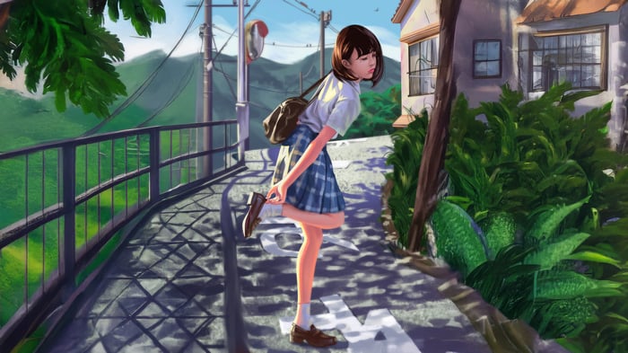 A School Girl on Her Way to School