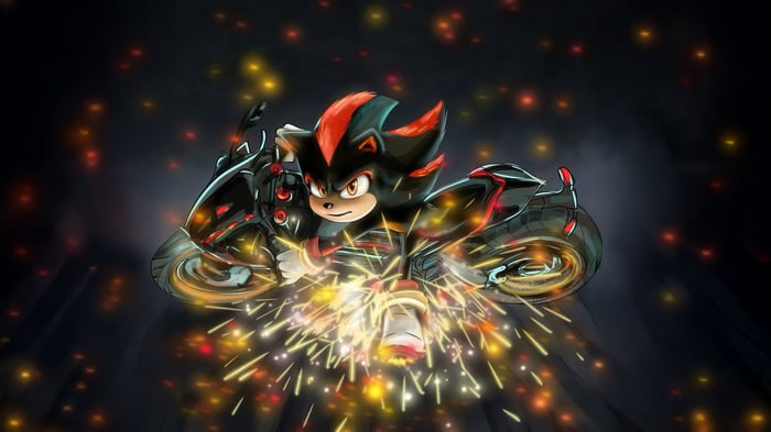 Shadow the Hedgehog riding a motorcycle