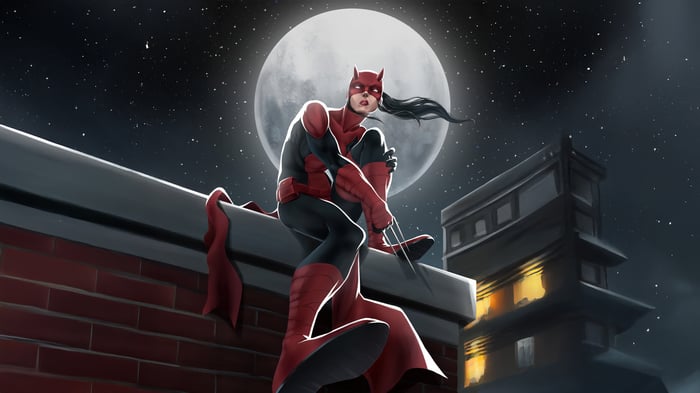 Elektra Natchios in Daredevil Suit on Rooftop