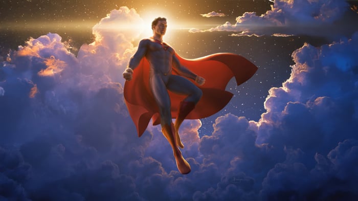Superman Flying Through Clouds