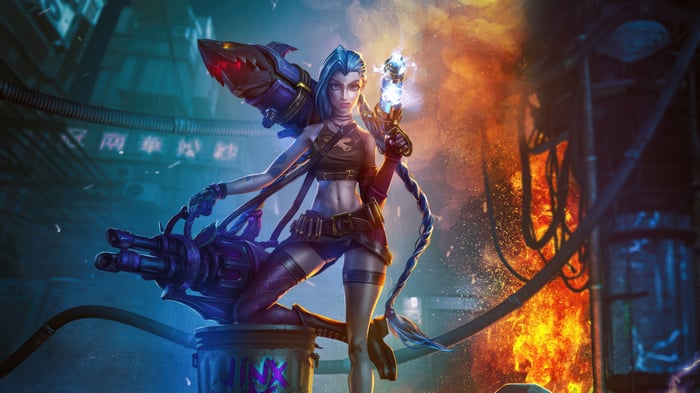 Jinx The Loose Cannon with her weapons