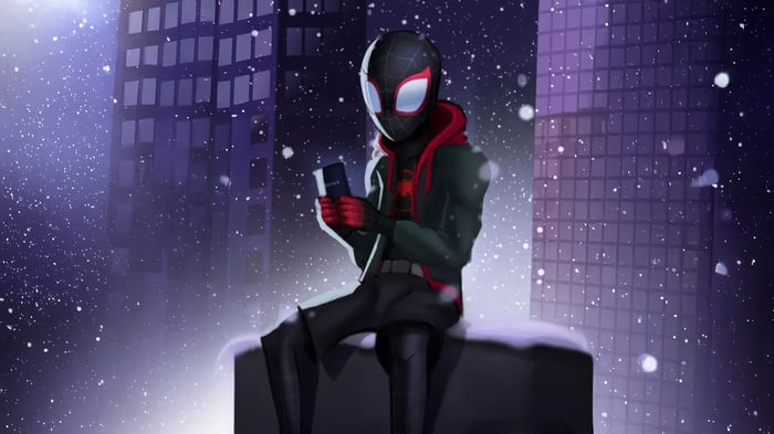 Miles Morales sitting in the snow