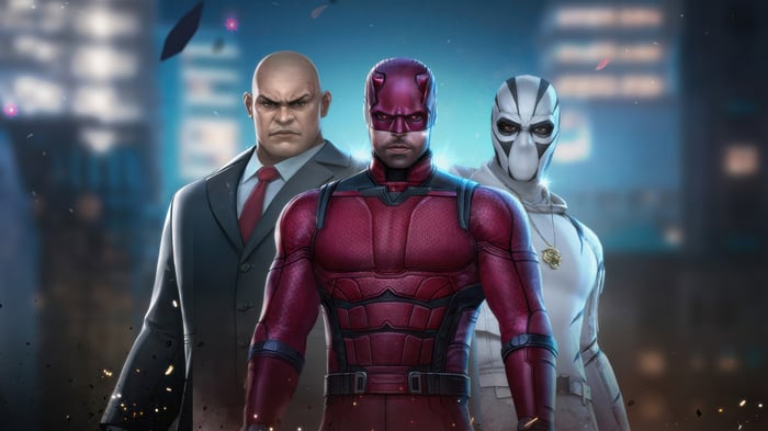 Daredevil, Kingpin, and White Tiger in Marvel Future Fight