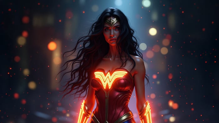 Wonder Woman with glowing costume and tiara