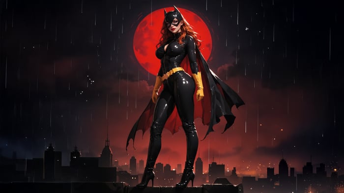 Batgirl Standing on a Rooftop in Gotham