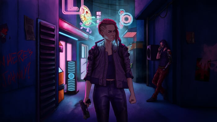 V and Johnny in Cyberpunk 2077 alley