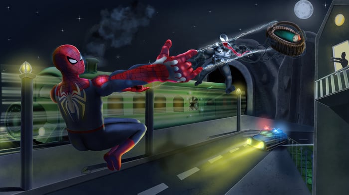 Spider-Man saves a baby from Venom on a train