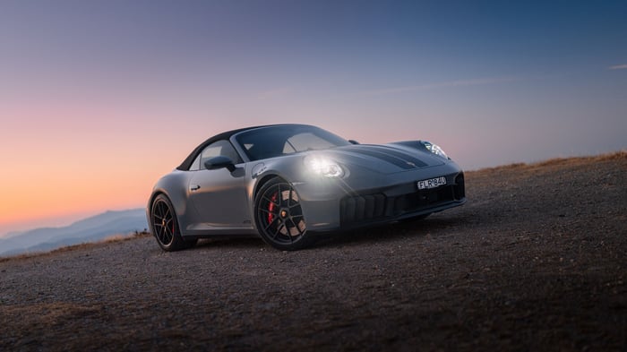 Porsche 911 Carrera GTS Cabriolet on a dirt road