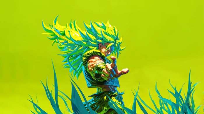 Dragon Ball Broly in a green field