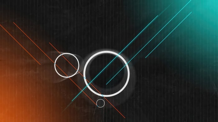 Geometric shapes with orange and teal gradients