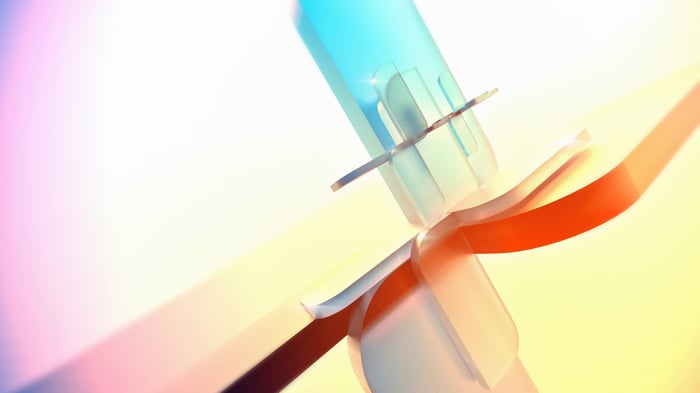 Abstract CGI shapes with blue and orange hues
