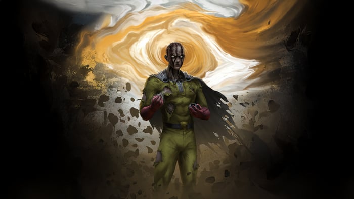 One Punch Man Saitama in a desolate landscape