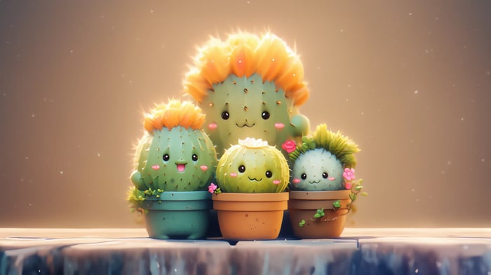 Cute Cactus Family in Pots