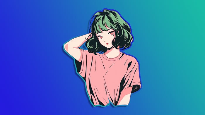 Anime Girl with Green Hair and Pink Shirt Sticker