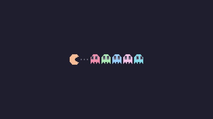 Pac-Man and ghosts pixel art