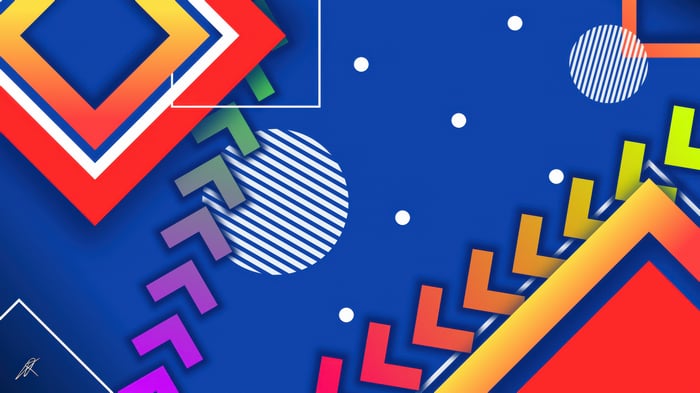 Abstract Geometric Shapes with Gradient Colors on Blue Background