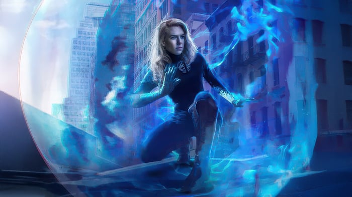 Invisible Woman in a blue force field