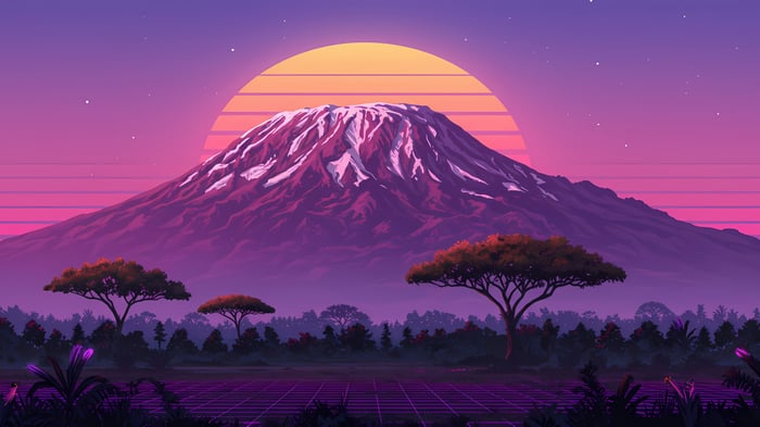 Retro Sunrise Over Snow-Capped Mountain