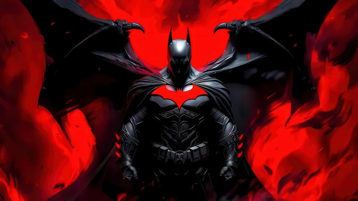Batman with Red Bat Symbol and Wings