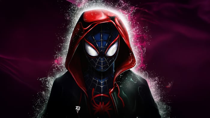 Miles Morales Spider-Man in a Red Hooded Jacket