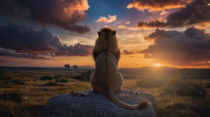Mufasa the Lion King at Sunset with AT-ATs