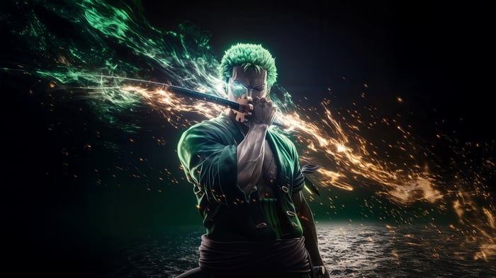 Roronoa Zoro from One Piece with green energy