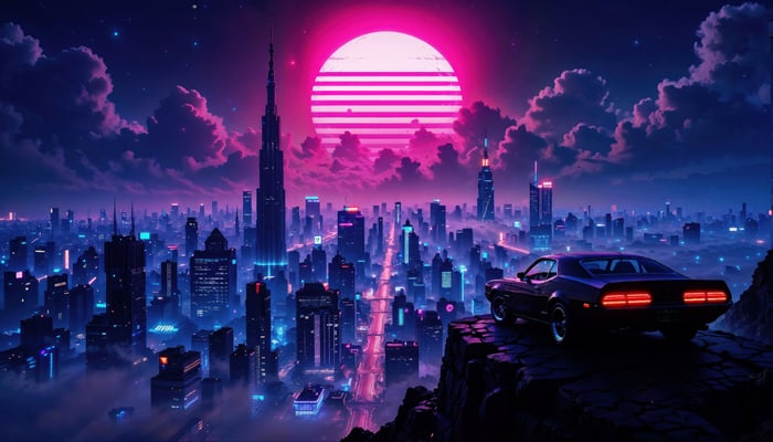 Muscle Car And Pink Horizon City