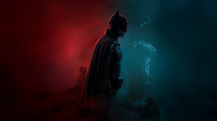 Batman in Red and Blue Lighting
