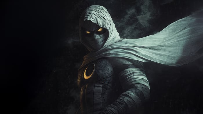 Moon Knight with Glowing Eyes and Crescent Symbol